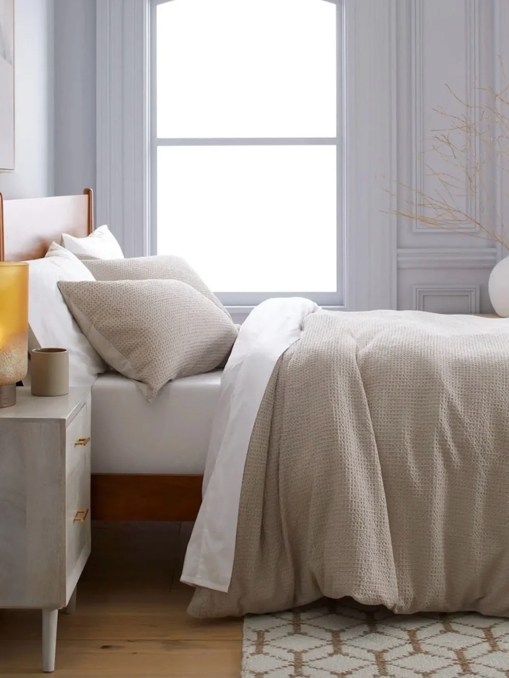 NEW Quince 100% Organic Cotton Luxe Honeycomb Duvet Cover Set, King/Cal  (Sand)